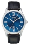 Hugo Boss 'ambassador' Embossed Leather Strap Watch, 43mm In Blue