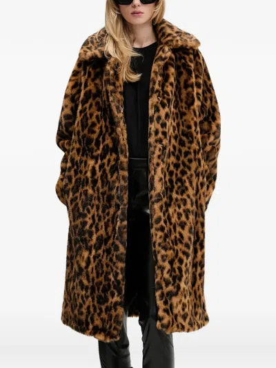 Hugo Boss Animal-pattern Faux-fur Coat In Brown