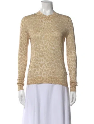 Pre-owned Hugo Boss Animal Print Mock Neck Top In Neutral