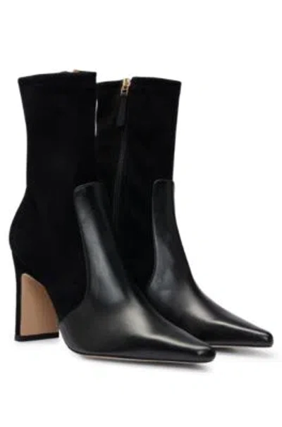 Hugo Boss Ankle Boots In Suede And Leather With Side Zip In Black