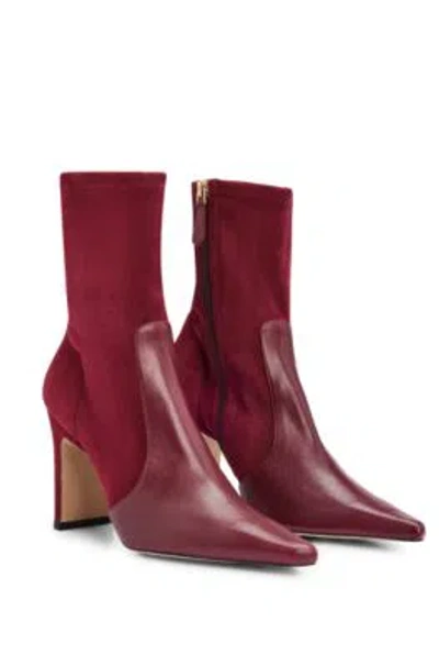 Hugo Boss Ankle Boots In Suede And Leather With Side Zip In Dark Red