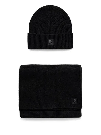 Hugo Boss Beanie-set Mit Applikation In Schwarz