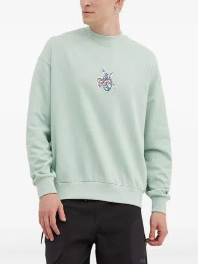 Hugo Boss Appliqué Crew Neck Sweatshirt In Green