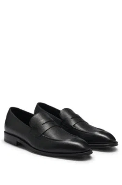 HUGO BOSS APRON-TOE SLIP-ON LOAFERS IN GRAINED LEATHER