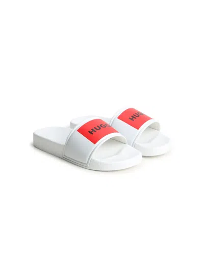 Hugo Boss Kids' Aqua Logo-print Slides In 白色