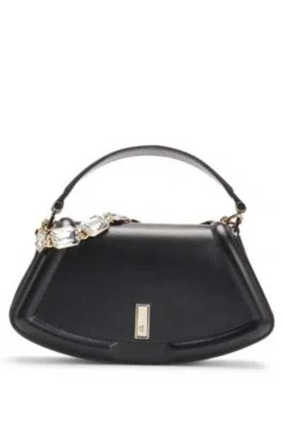 Hugo Boss Ariell Shoulder Bag In Matte Leather With Gemstone Strap In Black