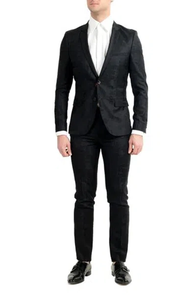 Pre-owned Hugo Boss "art/hesten182" Men's 100% Wool Extra Slim Two Button Suit In Black