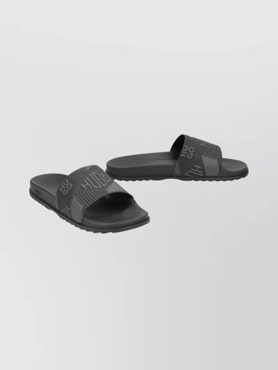 Hugo Boss Artisan Crafted Flexible Rubber Slide Sandals In Black