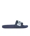 Hugo Boss Italian-made Slides With Raised Logo In Blue