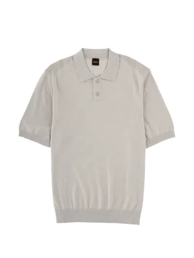 Hugo Boss Grey Solid Shirt Collar Polo In Gray