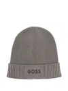 Hugo Boss Logo-detail Beanie Hat In Cotton And Wool In Grey
