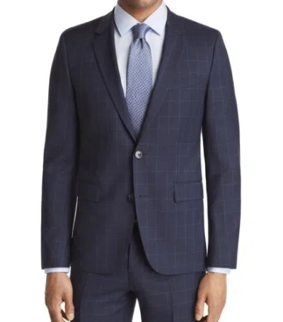 Pre-owned Hugo Boss Astian Slim Fit Tonal Plaid With Windowpane Suit Jacket 40l In Blue