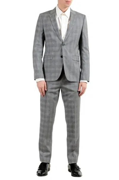 Pre-owned Hugo Boss "astian/hets182" Men's 100% Wool Extra Slim Plaid Gray Two Button Suit