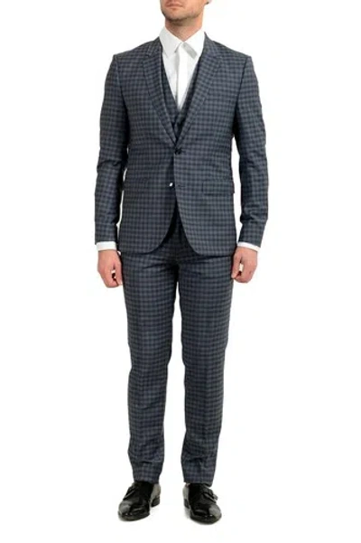 Pre-owned Hugo Boss "astian/hets184v1" Men's 100% Wool Extra Slim Three-piece Suit In Multicolor