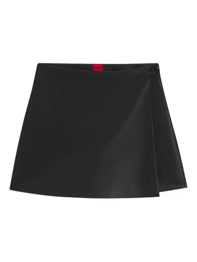 HUGO BOSS ASYMMETRICAL FAUX LEATHER SHORTS