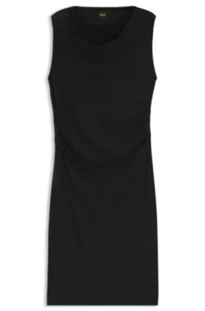 Hugo Boss Asymmetric-neckline Dress In A Cotton Blend In Black