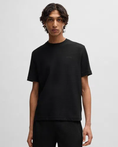 Hugo Boss Austin Mens Waffle-structured Pyjama T-shirt With Embroidered Logo
