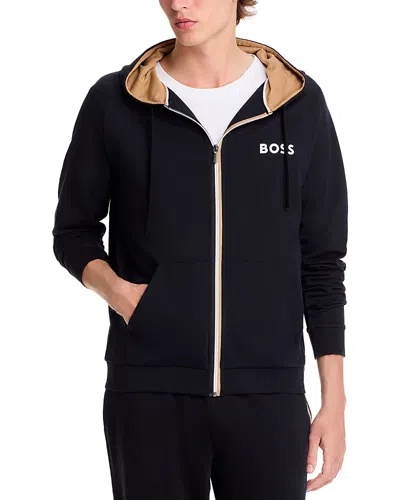 Hugo Boss Authentic Hooded Zip Front Jacket In Black