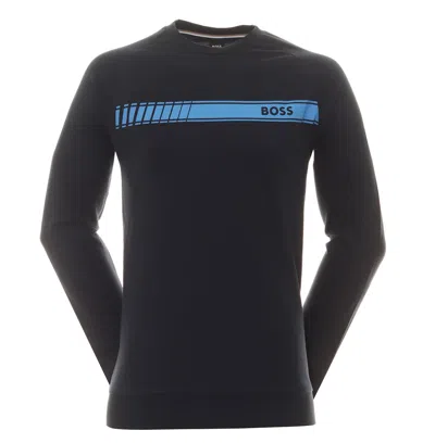 Hugo Boss Authentic Logo Pullover Cotton Sweatshirt Dark Navy Blue In Black
