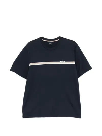 Hugo Boss Authentic Stripe-detail Logo-print T-shirt In Neutral