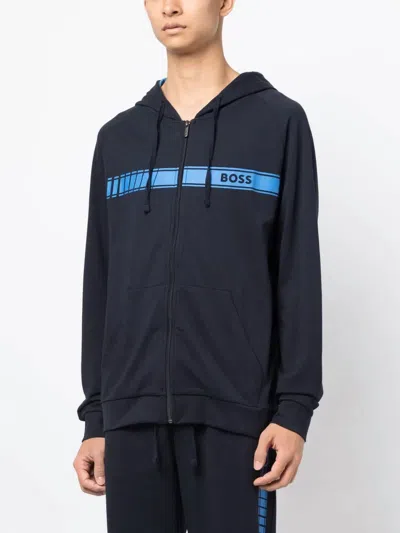 Hugo Boss Authentic Zip Up Hooded Sweatshirt In Navy Blue