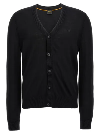 Hugo Boss Boss  Avac Logo Embroidered Knitted Cardigan In Black