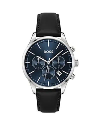 Hugo Boss Leather-strap Chronograph Watch With Blue Dial Men's Watches In Assorted-pre-pack