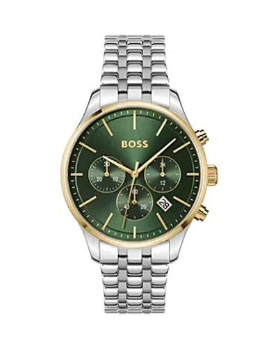 Hugo Boss Men's Chronograph Avery Stainless Steel Bracelet Watch 42mm In Green Dial