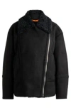 Hugo Boss Aviator-style Jacket In Faux Suede With Faux Shearling In Black
