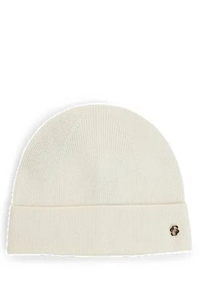 Hugo Boss Logo-plaque Beanie Hat In Neutrals