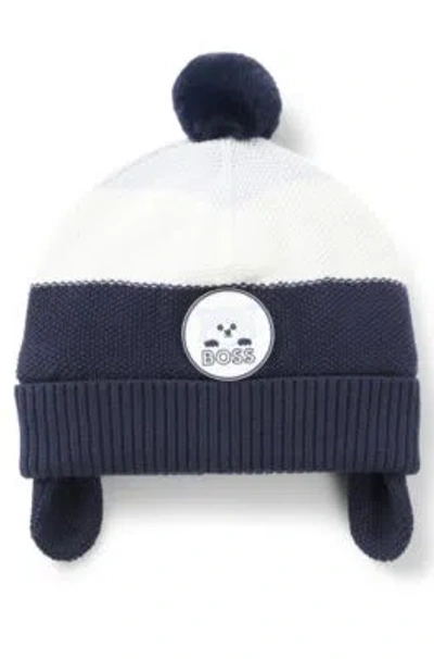 Hugo Boss Baby Beanie Hat In Cotton With Red-panda Badge In Dark Blue