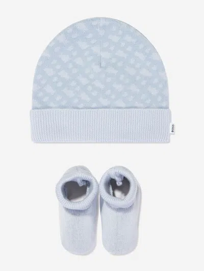 Hugo Boss Baby Boys Hat & Slipper Socks Gift Set In Blue