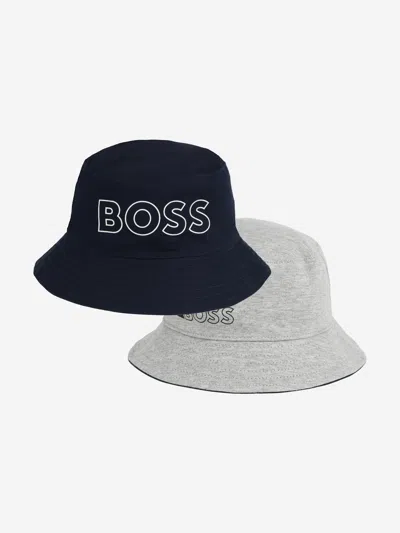 Hugo Boss Kids' Baby Boys Reversible Bucket Hat In Blue