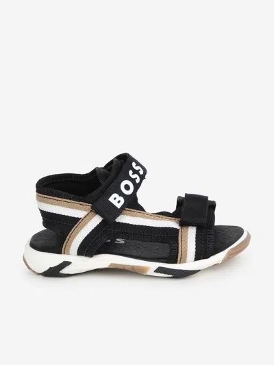 Hugo Boss Baby Boys Strappy Logo Sandals In Black