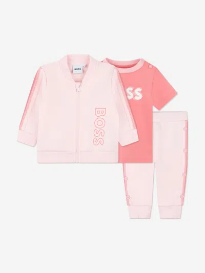 Hugo Boss Baby Girls 3 Piece Tracksuit Gift Set In Pink