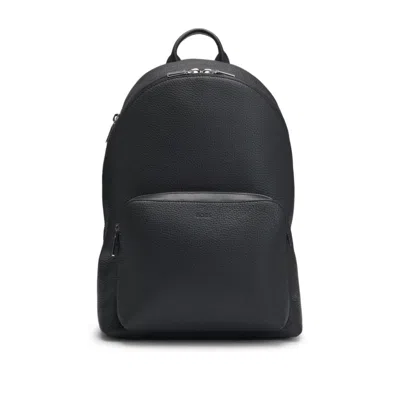 Hugo Boss Backpack In Grained Italian Leather With Smart Sleeve