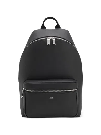 Hugo Boss Backpack In Matte Finish Bonded Leather In Black