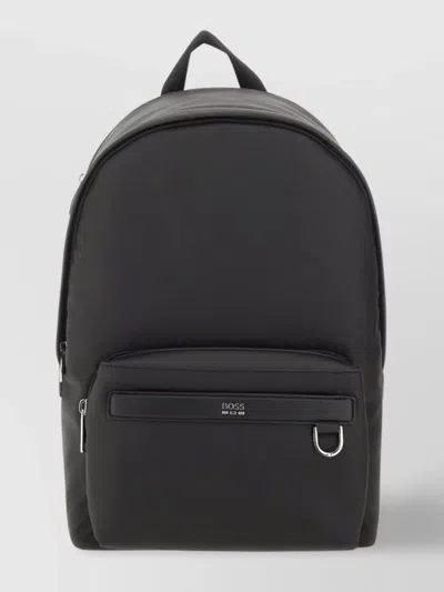 Hugo Boss Backpack With Adjustable Straps And Front Zip Pocket In Black