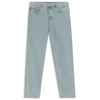 Hugo Boss Baggy-fit Jeans In Bright-blue Rigid Denim In Gray