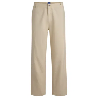 Hugo Boss Baggy-fit Trousers In Cotton Canvas In Beige