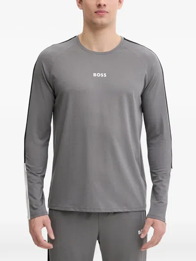 Hugo Boss Balance Stripe-detail Pajama In Gray