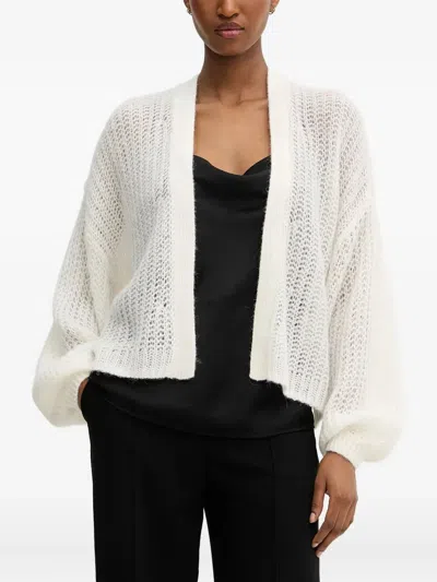 Hugo Boss Balloon-sleeve Open-front Cardigan In White