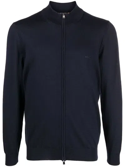 Hugo Boss 'balonso' Zip-up Cardigan In Blue