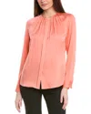 Hugo Boss Ruched-neck Blouse In Stretch-silk Crepe De Chine In Purple