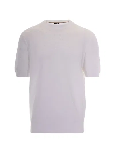 Hugo Boss White None Textured Crew Neck T-shirt