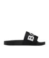 Hugo Boss Logo-embossed Open-toe Slides In Black