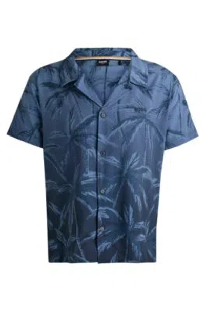 Hugo Boss Beach Shirt In Quick-drying Fabric With Seasonal Print In Dark Blue