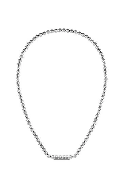 Hugo Boss Beaded Necklace In Brushed Stainless Steel With Octagonal Closure In Assorted-pre-pack