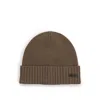 Hugo Boss Beanie Hat In Virgin Wool With Logo Plaque
