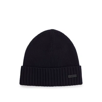 HUGO BOSS BEANIE HAT IN VIRGIN WOOL WITH LOGO PLAQUE